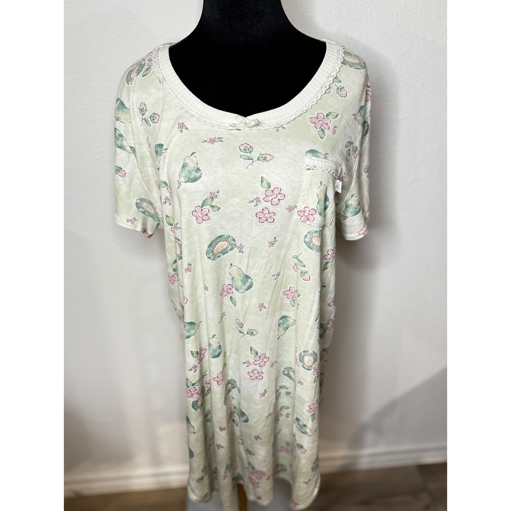 Karen Neuburger Grandma‎ Womens VTG Nightgown Dress Pear Floral Print Lace Trim